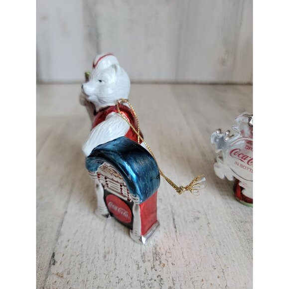 Vintage Coca-Cola ceramic polar bear bottle snowflake ornament Xmas set - Picture 4 of 7
